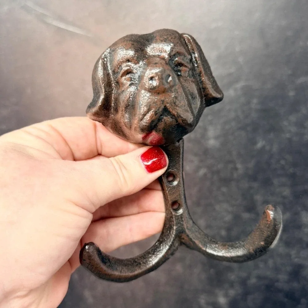 Cast Iron Dog Wall Hook Rustic Farmhouse Coat Hooks Vintage Style Entryway Decor